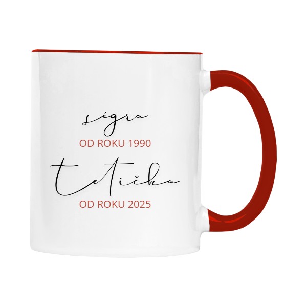 Hrnek malý barevný s potiskem Ségra tetička s upravitelným rokem